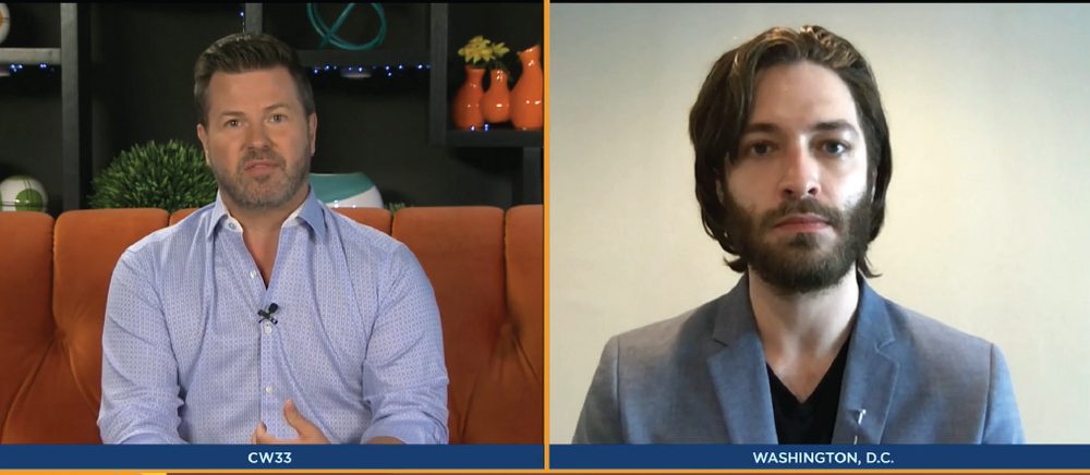 Brian Larsen joining a CW33 host by video link from Washington, DC during a live segment